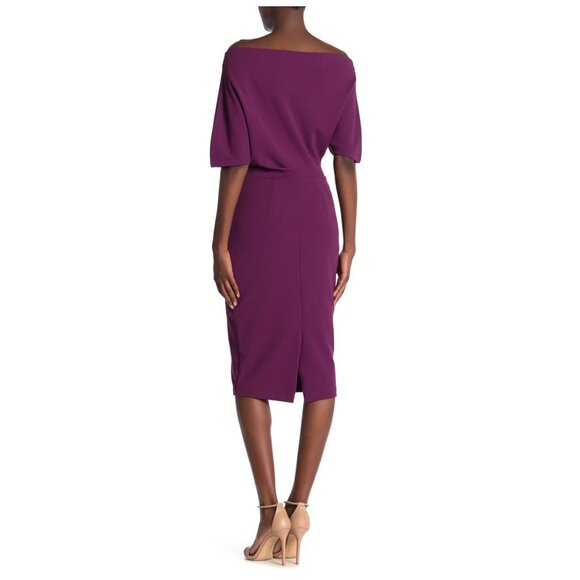 🆕ALEXIA ADMOR Olivia Off-Shoulder Drape Sheath Dress Plum X-Small - Picture 2 of 7